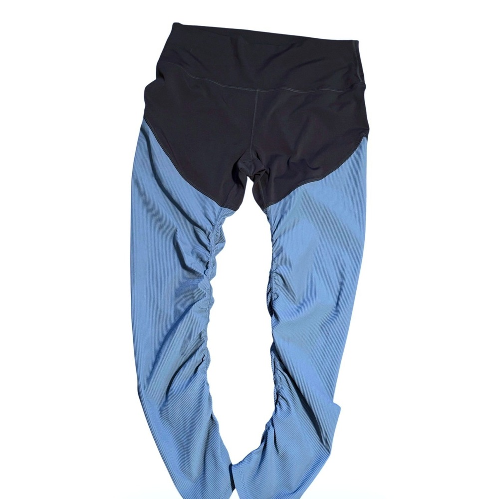 Zyia Active Womens Hi Rise Parallel Luxe‎ Ribbed Ruched Blue Leggings Size 12